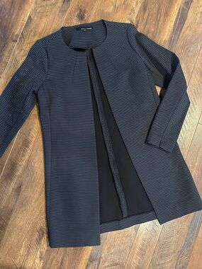 Amanda & Chelsea Navy Blue Pin Striped Ponte Longer Jacket Size Small